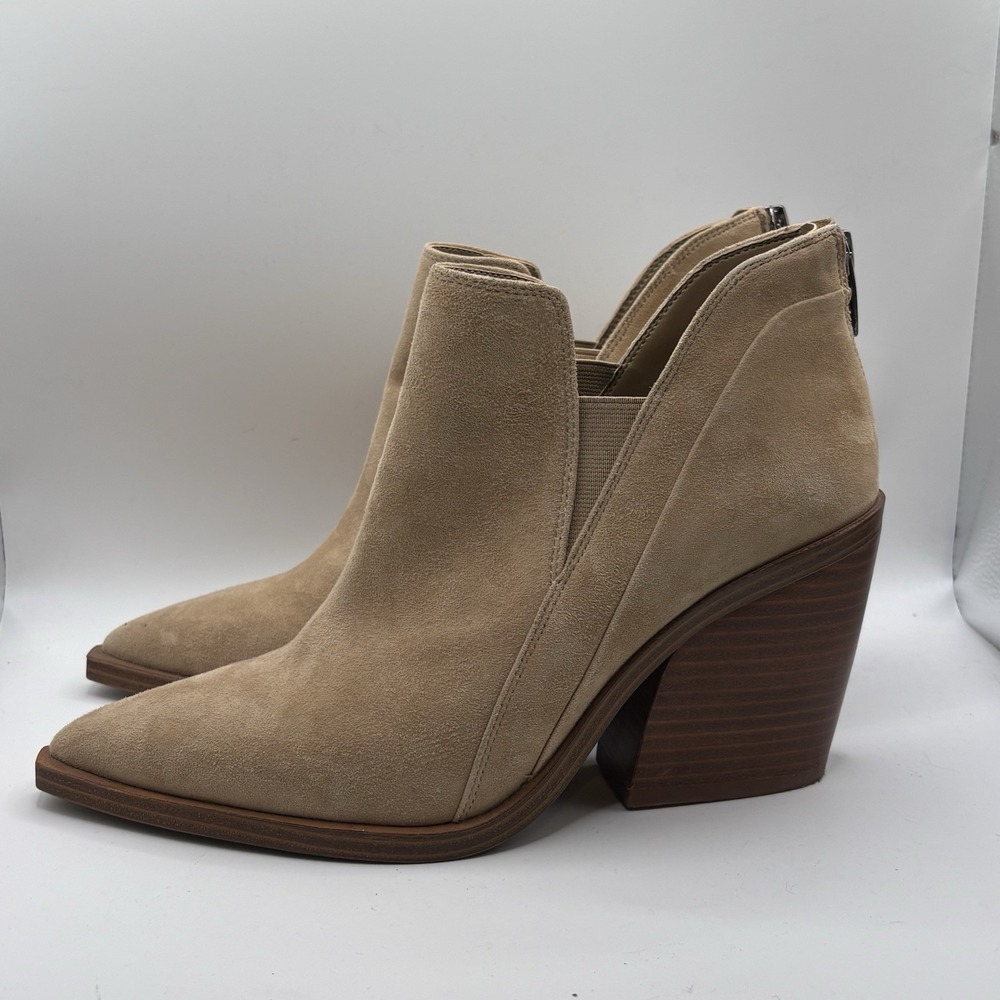 Vince Camuto VP-Gradina Pointed Toe Ankle Boots Booties 8.5M Zip Up Block Heel